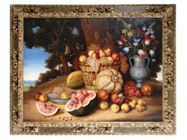 LARGE FRUIT STILL LIFE OIL PAINTING FRAMED