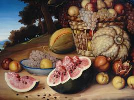 LARGE FRUIT STILL LIFE OIL PAINTING FRAMED