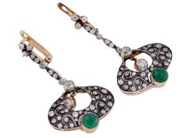 RUSSIAN GOLD SILVER SAPPHIRE AND EMERALD EARRINGS