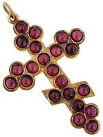 RUSSIAN 88 GILT SILVER RUBY STONES CROSS PENDANT