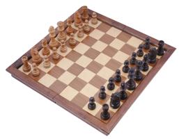 VINTAGE CHESS BOARD WITH CARVED WOOD GAME PIECES