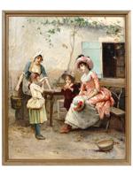 FRENCH GENRE SCENE OIL PAINTING BY EMILE PINCHART