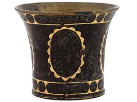 ANTIQUE PERSIAN STEEL SILVER AND GOLD INLAID HOOKAH CUP