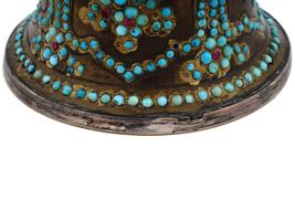 ANTIQUE PERSIAN STEEL TURQUOISE AND RUBY HOOKAH CUP