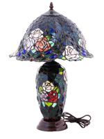 TIFFANY STYLE LEADED GLASS ROSE FLOWER TABLE LAMP