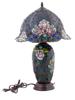 TIFFANY STYLE LEADED GLASS ROSE FLOWER TABLE LAMP PIC-2