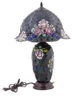 TIFFANY STYLE LEADED GLASS ROSE FLOWER TABLE LAMP