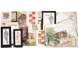 AMERICAN FASHION SKETCHES AND LANDSCAPE PAINTINGS