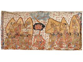 19TH CEN KAMASAN BALINESE HAND PAINTED ON TEXTILE