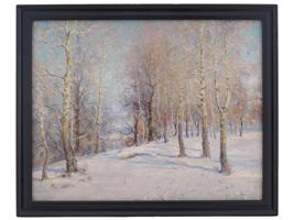 RUSSIAN SCHOOL WINTER FOREST LANDSCAPE OIL PAINTING