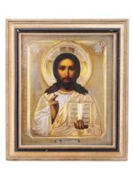 ANTIQUE RUSSIAN ORTHODOX JESUS ICON SILVER OKLAD