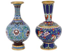 CHINESE FLORAL CLOISONNE ENAMEL OVER BRASS VASES