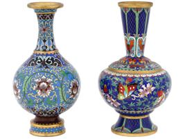 CHINESE FLORAL CLOISONNE ENAMEL OVER BRASS VASES