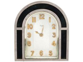 MIDCENT STEEL AND GREEN MARBLE CARTIER DESK CLOCK