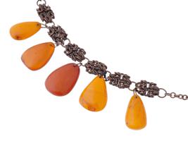 VINTAGE CHAIN NECKLACE WITH NATURAL AMBER CHARMS