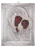 RUSSIAN ICON KAZAN MOTHER OF GOD IN 84 SILVER OKLAD