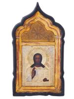 ANTIQUE RUSSIAN ORTHODOX JESUS ICON IN OKLAD KIOT