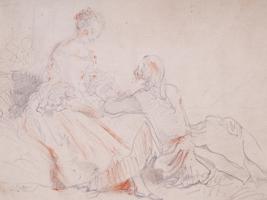 ATTR ANTOINE WATTEAU FRENCH SKETCH PENCIL PAINTING