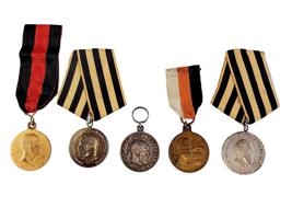 GROUP OF 5 ORIGINAL ANTIQUE IMPERIAL RUSSIAN MEDALS