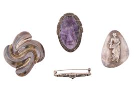 VINTAGE MEXICAN STERLING SILVER AMETHYST BROOCHES