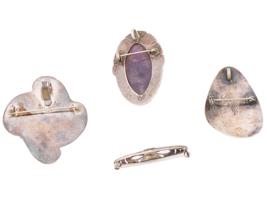 VINTAGE MEXICAN STERLING SILVER AMETHYST BROOCHES