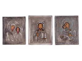 GROUP OF THREE RUSSIAN SILVER TRAVEL ICONS