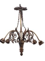 ANTIQUE 19TH C GILT BRONZE ROSE SCONCES CHANDELIER