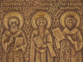 RUSSIAN ORTHODOX THREE HOLY HIERARCHS BRONZE ICON