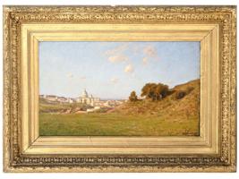 ANTIQUE VIEW OF ROME OIL PAINTING BY LEON JOUBERT