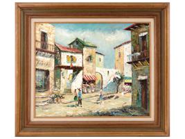 MIDCENT ITALIAN STREET VIEW OIL PAINTING BY VOILIA