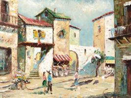 MIDCENT ITALIAN STREET VIEW OIL PAINTING BY VOILIA