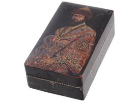 ANTIQUE RUSSIAN WOODEN BORIS GODUNOV MINIATURE BOX