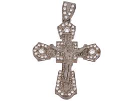 SILVER AND WHITE SAPPHIRES ICED CRUCIFIX CROSS PENDANT