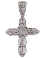 STERLING SILVER ICED CROSS PENDANT WITH SAPPHIRE
