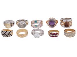 COLLECTION OF TEN VINTAGE COCKTAIL RINGS
