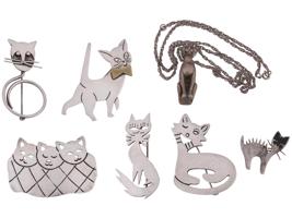 VINTAGE MEXICAN STERLING SILVER CATS JEWELRY LOT