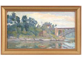 ATTR TO TADEUSZ DOMINIK POLISH BRIDGE OIL PAINTING