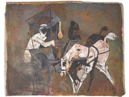 INDIAN GENRE OIL PAINTING BY MAQBOOL FIDA HUSAIN