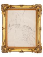 ATTRIBUTED TO RENOIR FRENCH SKETCH PENCIL PAINTING
