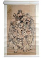 ANTIQUE CHINESE FULUSHOU SANXIN SCROLL PAINTING