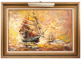 SEASCAPE WITH SAILING SHIP OIL PAINTING BY JOHNS