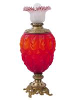 LARGE ANTIQUE AMERICAN EGG SHAPED RED GLASS LAMP