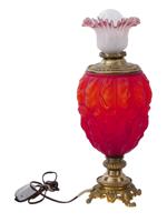 LARGE ANTIQUE AMERICAN EGG SHAPED RED GLASS LAMP