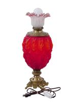 LARGE ANTIQUE AMERICAN EGG SHAPED RED GLASS LAMP