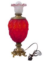 LARGE ANTIQUE AMERICAN EGG SHAPED RED GLASS LAMP