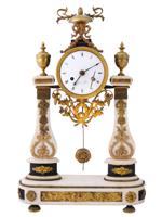 ANTIQUE FRENCH BRONZE MARBLE TWIN PILLAR PORTICO CLOCK