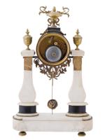 ANTIQUE FRENCH BRONZE MARBLE TWIN PILLAR PORTICO CLOCK