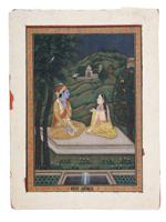 ANTIQUE INDIAN PAINTING OF KRISHNA AND RADHA