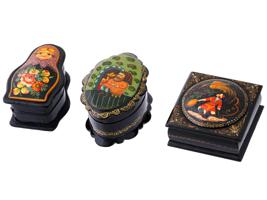 VINTAGE RUSSIAN KHOLUY LACQUER WOODEN TRINKET BOXES