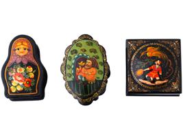 VINTAGE RUSSIAN KHOLUY LACQUER WOODEN TRINKET BOXES